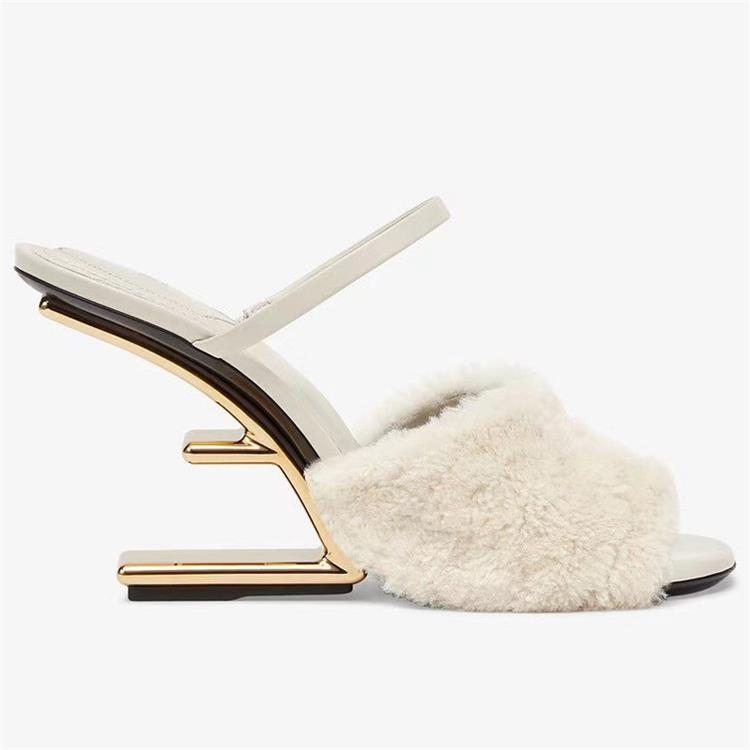 Szőrös női magassarkú papucs – kerek orr, PVC talp, PU bélés, 2025 ősz