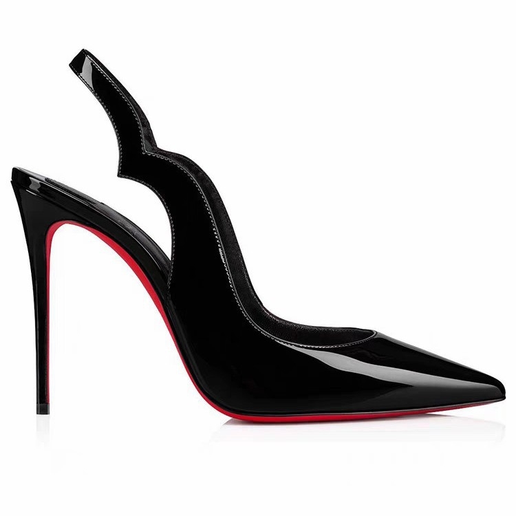 Pomelo tűsarkú cipő, hegyes orrú, patent bőr felsőrész, gumírozott talp, 8 cm feletti sarkú