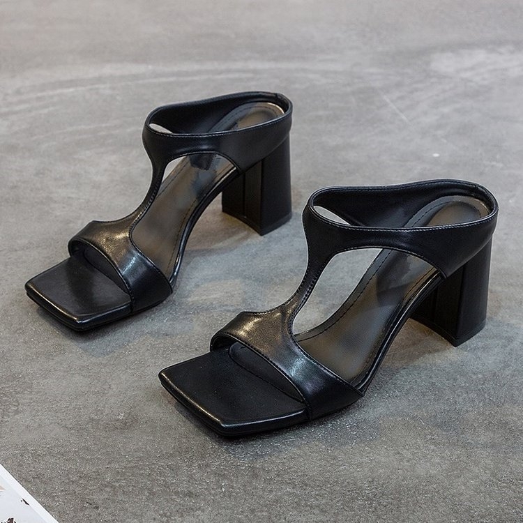 Dámske sandále s hrubým podpätkom, štvorcový nos, PU horná časť, PU výstelka, gumová podrážka