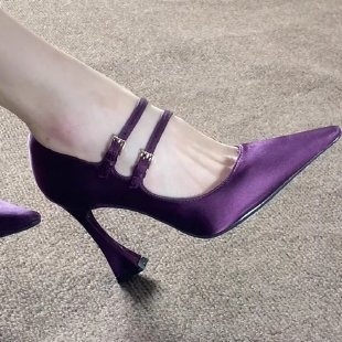 Női magassarkú cipő – kerek orr, PU felsőrész, Slip-on, csíkos mintázat, 8 cm feletti sarok, gumi talp