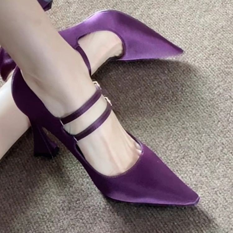 Női magassarkú cipő – kerek orr, PU felsőrész, Slip-on, csíkos mintázat, 8 cm feletti sarok, gumi talp