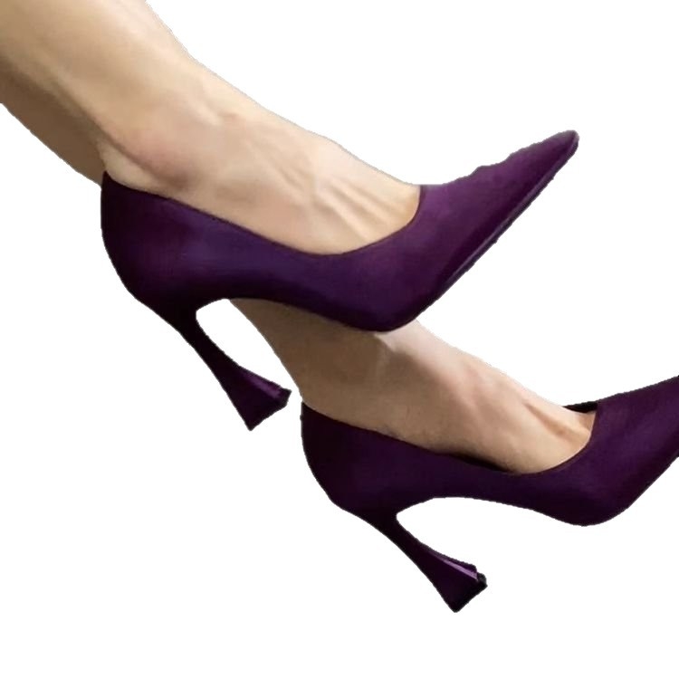 Női magassarkú cipő – kerek orr, PU felsőrész, Slip-on, csíkos mintázat, 8 cm feletti sarok, gumi talp