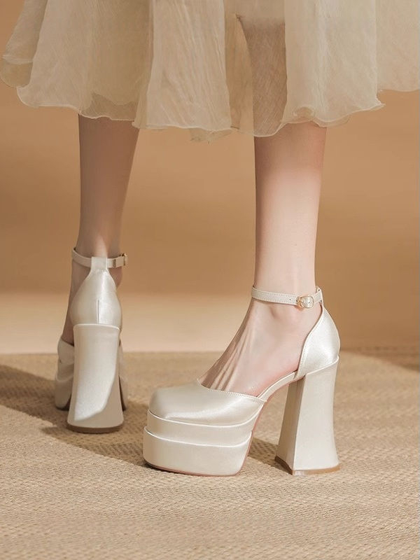 Sandále s jedným remienkom, okrúhla špička, kórejský štýl, gumená podrážka, bez podšívky, štvorcový podpätok nad 8 cm, leto 2025