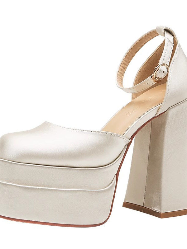 Sandále s jedným remienkom, okrúhla špička, kórejský štýl, gumená podrážka, bez podšívky, štvorcový podpätok nad 8 cm, leto 2025