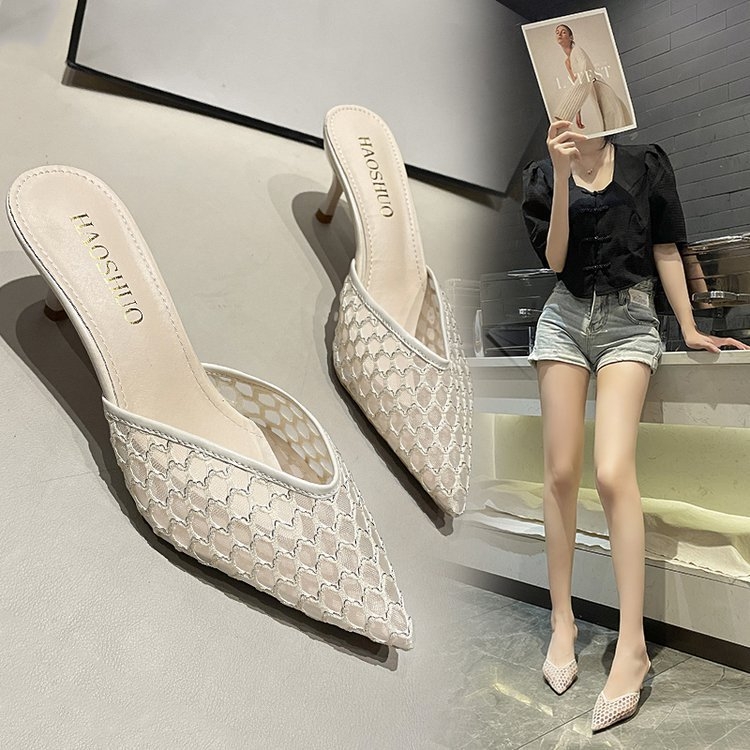 Baotou Dámske papuče s ostrým špičkou, leto 2025, PU vrchný materiál, PU vnútorný materiál, gumená podrážka