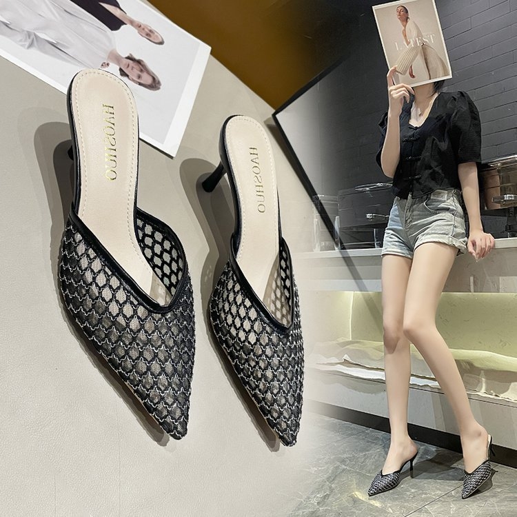 Baotou Dámske papuče s ostrým špičkou, leto 2025, PU vrchný materiál, PU vnútorný materiál, gumená podrážka