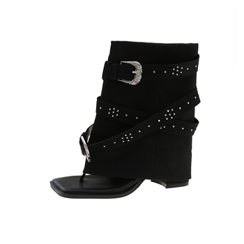 Sandále v rímskom štýle s hranatým nosom, retro dizajn, PU vrchný diel, gumová podrážka, hrubý podpätok 3–6 cm