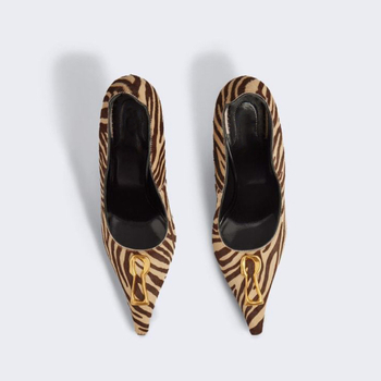 Dámske lodičky s ostro zahnutým nosom, vrchný diel z pravej kože, pruhovaný vzor, podpätok vyšší ako 8 cm, gumová podrážka