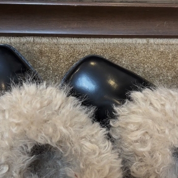 Ženske loafers od teleće kože s vunenom podstavom, kvadratni vrh, visina potpetice 6–8 cm, zimski vintage stil