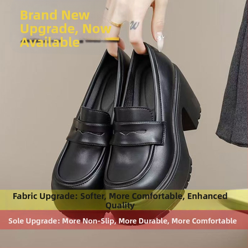 Loaferice u britskom stilu s okruglim vrhom, gornji materijal: super vlakno, gumena potplatica, debeli pet 6–8 cm, niski otvor (jesen 2024)