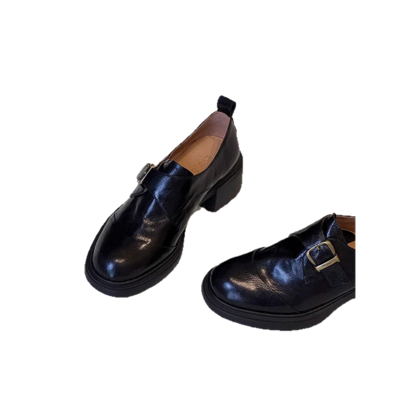 Ženske mokasine – prava koža, zaobljeni vrh prsta, debeli pet 3–5 cm, gumena potplat, korejski stil