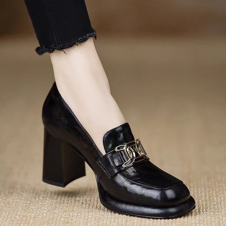 Dámske topánky s hrubým podpätkom a vodotesnou platformou, štvorcová špička, PU horný materiál, výška podpätku 6–8 cm