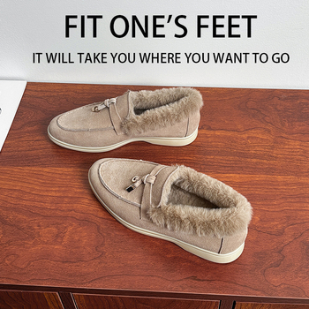 Beaver krzneni loafers s kožnim gornjim dijelom, 3–5 cm peta, gumeni potplat, unutarnja plišana podstava, zimski niski cipovi