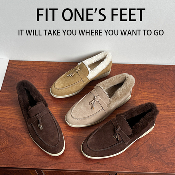 Beaver krzneni loafers s kožnim gornjim dijelom, 3–5 cm peta, gumeni potplat, unutarnja plišana podstava, zimski niski cipovi