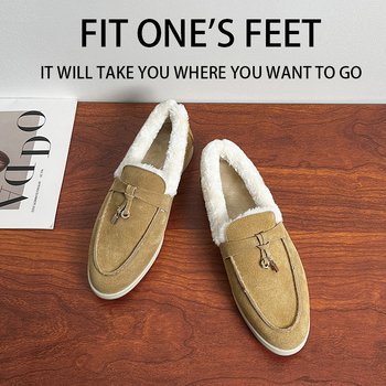 Beaver krzneni loafers s kožnim gornjim dijelom, 3–5 cm peta, gumeni potplat, unutarnja plišana podstava, zimski niski cipovi