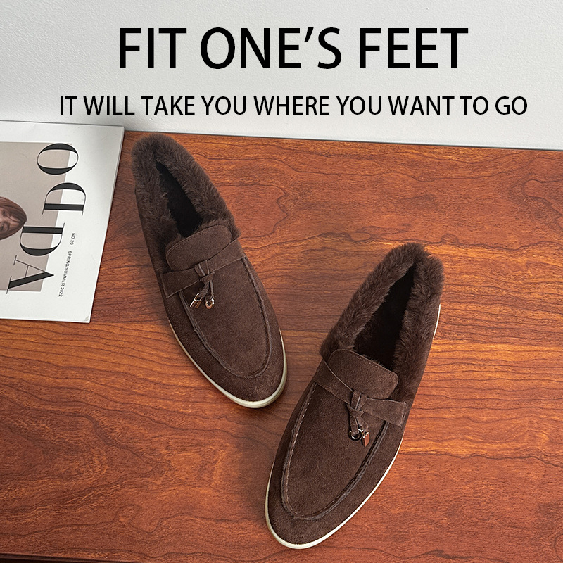 Beaver krzneni loafers s kožnim gornjim dijelom, 3–5 cm peta, gumeni potplat, unutarnja plišana podstava, zimski niski cipovi