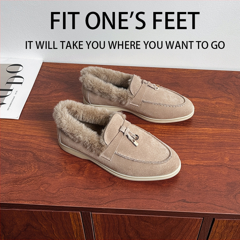 Beaver krzneni loafers s kožnim gornjim dijelom, 3–5 cm peta, gumeni potplat, unutarnja plišana podstava, zimski niski cipovi