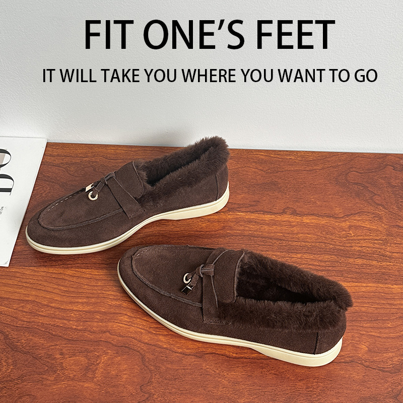 Beaver krzneni loafers s kožnim gornjim dijelom, 3–5 cm peta, gumeni potplat, unutarnja plišana podstava, zimski niski cipovi