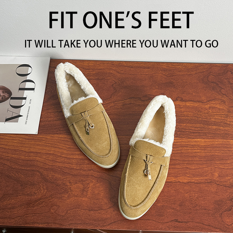 Beaver krzneni loafers s kožnim gornjim dijelom, 3–5 cm peta, gumeni potplat, unutarnja plišana podstava, zimski niski cipovi