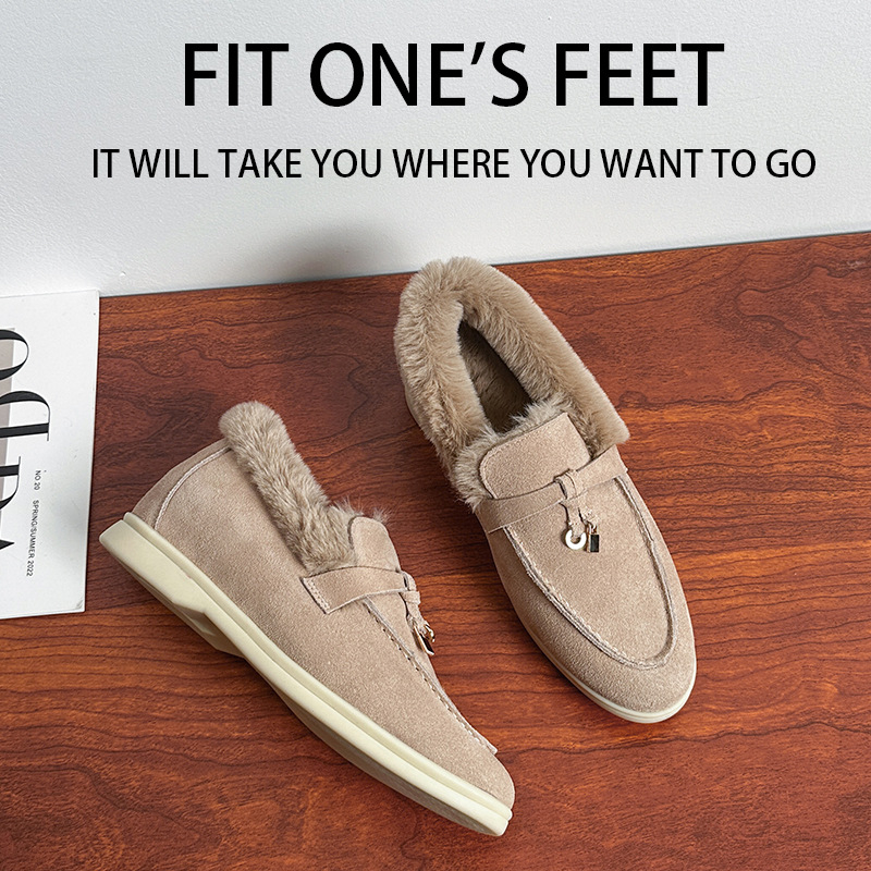 Beaver krzneni loafers s kožnim gornjim dijelom, 3–5 cm peta, gumeni potplat, unutarnja plišana podstava, zimski niski cipovi