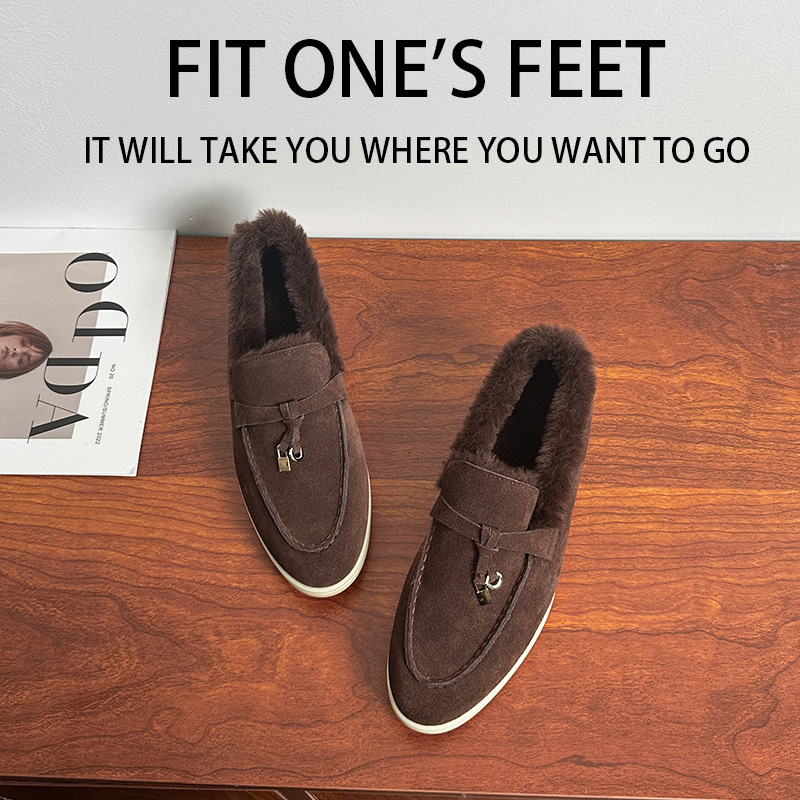 Beaver krzneni loafers s kožnim gornjim dijelom, 3–5 cm peta, gumeni potplat, unutarnja plišana podstava, zimski niski cipovi