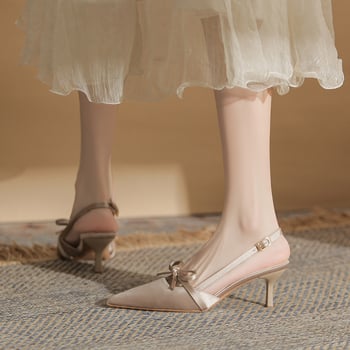 Pantofi de banchet cu vârf ascuțit, partea superioară din superfiber, toc înalt 6–8 cm, branț PU