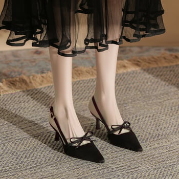 Pantofi de banchet cu vârf ascuțit, partea superioară din superfiber, toc înalt 6–8 cm, branț PU