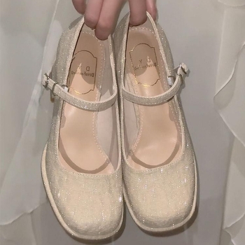 Pantofi Mary Jane pentru nuntă, cataramă, vârf rotund, PU partea superioară, toc gros 3–6 cm, talpă din cauciuc