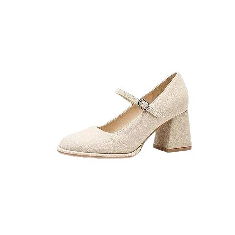 Pantofi Mary Jane pentru nuntă, cataramă, vârf rotund, PU partea superioară, toc gros 3–6 cm, talpă din cauciuc