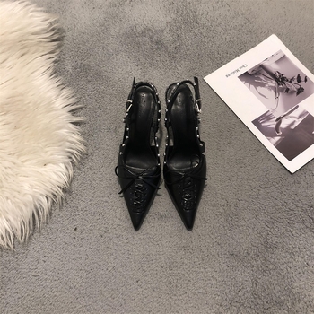 Sandale Bowknot pentru femei, vârf ascuțit, toc mediu subțire 3–6 cm, închidere cu cataramă, PU vamp, căptușeală PU, talpă PU