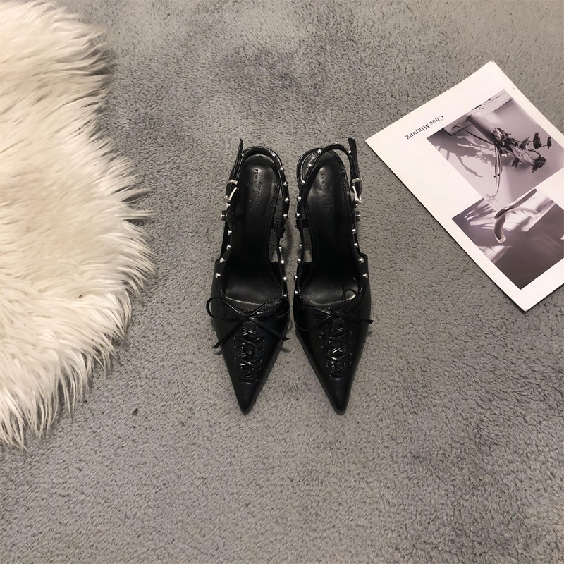 Sandale Bowknot pentru femei, vârf ascuțit, toc mediu subțire 3–6 cm, închidere cu cataramă, PU vamp, căptușeală PU, talpă PU