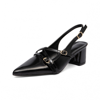 Pantofi cu toc înalt, vârf ascuțit, spate deschis și cataramă, TPU partea superioară, toc de 3-6 cm