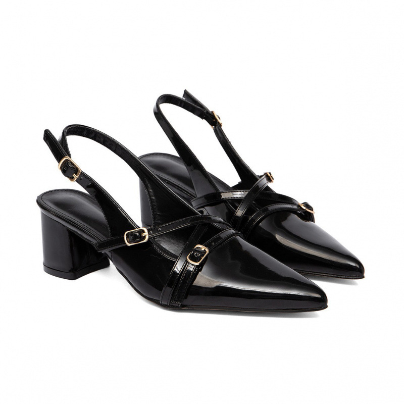 Pantofi cu toc înalt, vârf ascuțit, spate deschis și cataramă, TPU partea superioară, toc de 3-6 cm