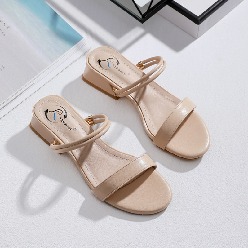 Sandale cu barete pentru femei | partea superioară din microfibră, vârf rotund, stil coreean, talpă din cauciuc