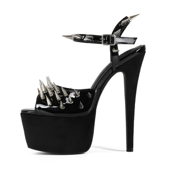 Sandale cu un bretea, piele artificială, vârf în formă de gură de pește, tocuri subțiri peste 8 cm, închidere cu cataramă