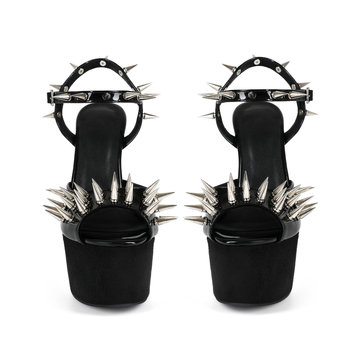 Sandale cu un bretea, piele artificială, vârf în formă de gură de pește, tocuri subțiri peste 8 cm, închidere cu cataramă