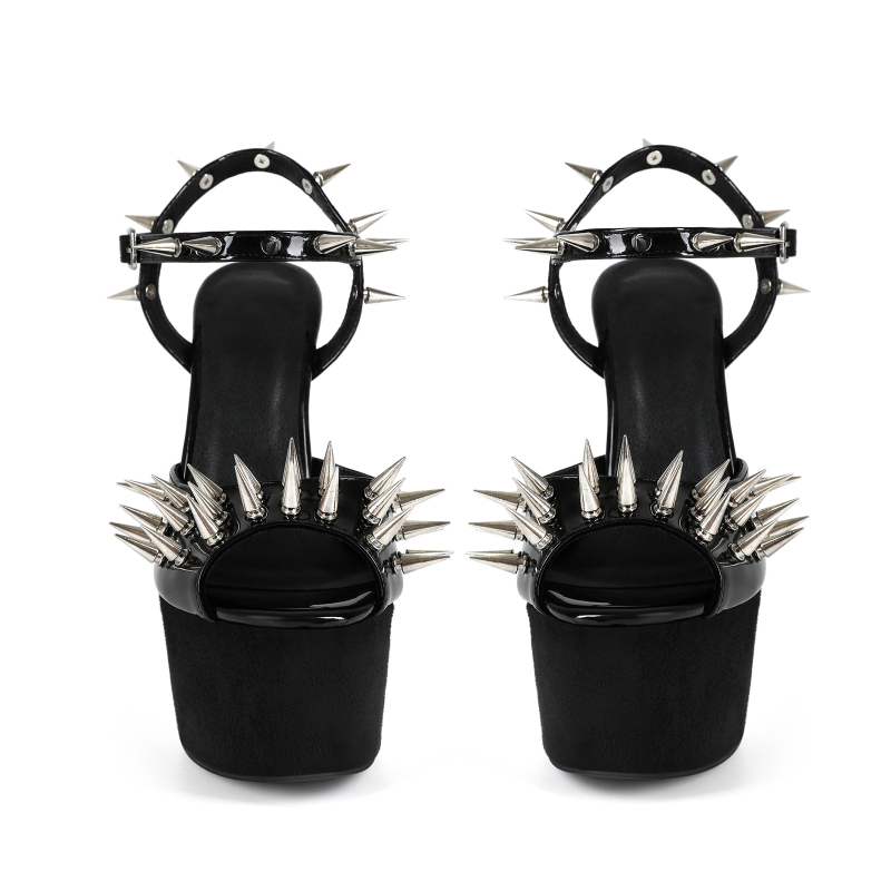 Sandale cu un bretea, piele artificială, vârf în formă de gură de pește, tocuri subțiri peste 8 cm, închidere cu cataramă