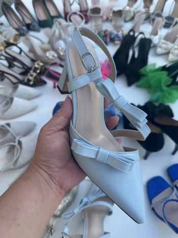 Sandale pentru femei cu vârf ascuțit, cataramă, toc gros, partea superioară cu dungi, din Super Fiber