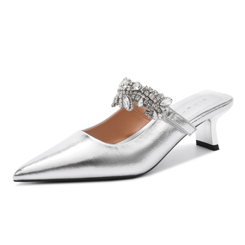 Papuci dama cu toc înalt, vârf ascuțit, microfibră pe partea superioară, 5 cm toc, talpă din cauciuc, căptușeală PU