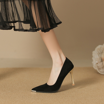 Pantofi dama din velur, cu vârf ascuțit, stil office, toc subțire 6-8 cm