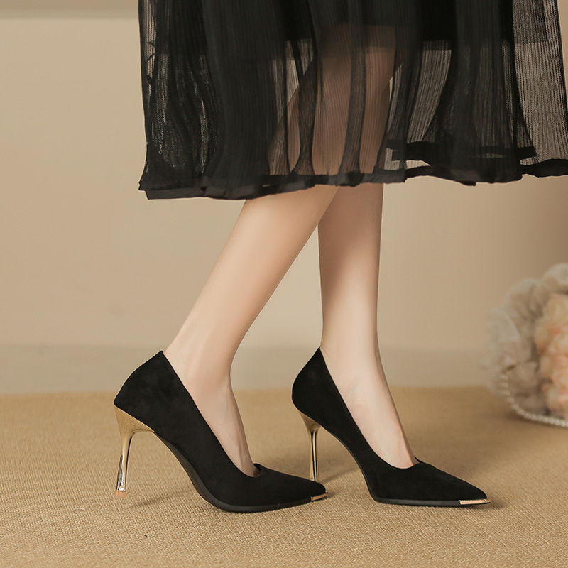 Pantofi dama din velur, cu vârf ascuțit, stil office, toc subțire 6-8 cm