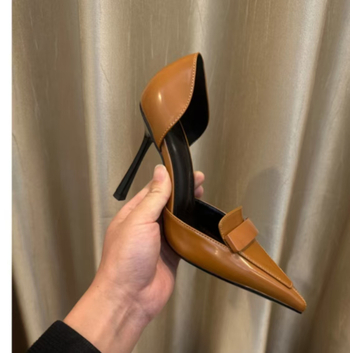 Pantofi stiletto cu toc înalt, vârf ascuțit, stil retro-literar, partea superioară din Super Fiber, talpă din cauciuc, primăvara 2025