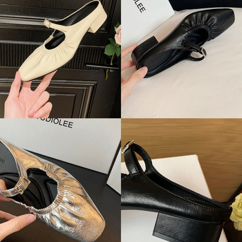 Pantofi Mary Jane cu vârf închis, toc gros, curea cu cataramă, partea superioară din microfibră