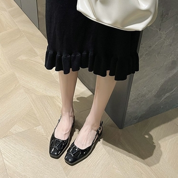 Sandale plate pentru femei, vârf pătrat, cataramă în formă de V, PU piele, talpă din Cauciuc