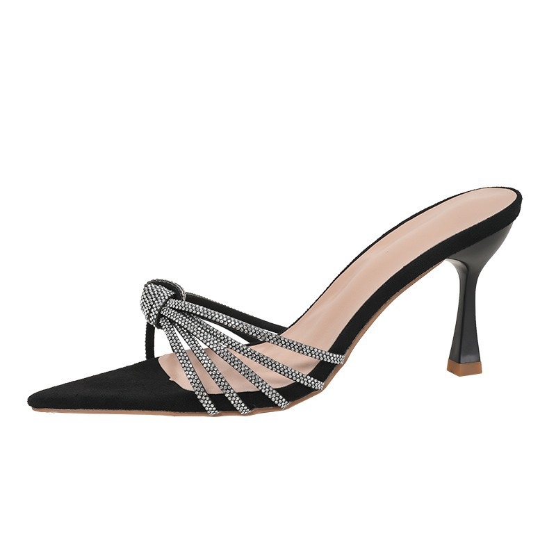 Pantofi dama cu toc înalt, vârf ascuțit, exterior: fibre super, căptușire PU, talpă din cauciuc, vara 2025