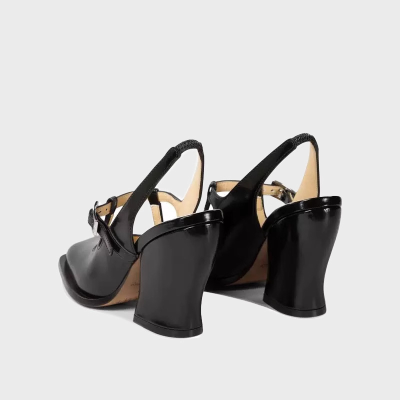 Pantofi Mary Jane cu o curea, vârf pătrat, toc gros, partea superioară piele de miel