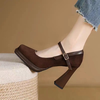 Ženske Mary Jane cipele s debelim petom, kvadratnim vrhom, vodootporna platforma, PU gornji dio, kopča