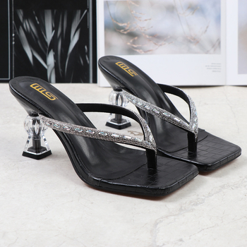 Visoke pete s kristalima, kvadratni vrh, PU gornji materijal, PU unutarnji materijal, gumeni potplat, ljeto 2025