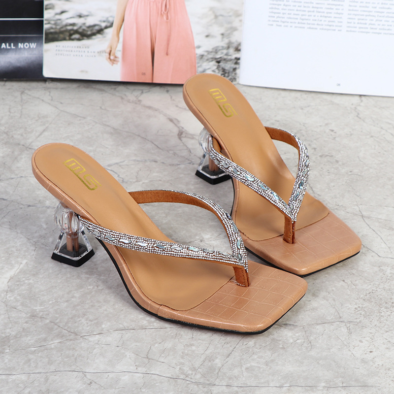 Visoke pete s kristalima, kvadratni vrh, PU gornji materijal, PU unutarnji materijal, gumeni potplat, ljeto 2025