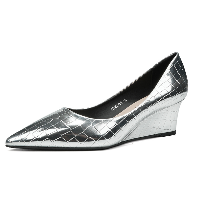 Dámske klinové topánky - špičatý nos, Ultra-Fiber vrchnok, stredný podpätok 3–6 cm, klinový podpätok, dizajn s plytkým otvorom